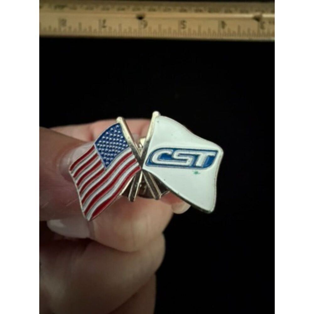 vtg CST Chevrolet Truck and Blazer crossed Flag Lapel Pin